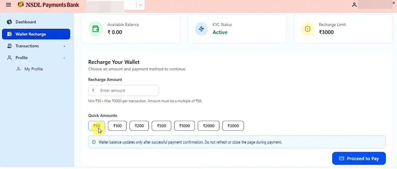 NCMC Card Online Portal Dashboard